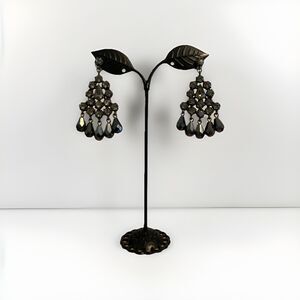 Gerard Yosca Earrings Chandelier Crystal Black Gray Silver Tone Glam 2 Inch Drop
